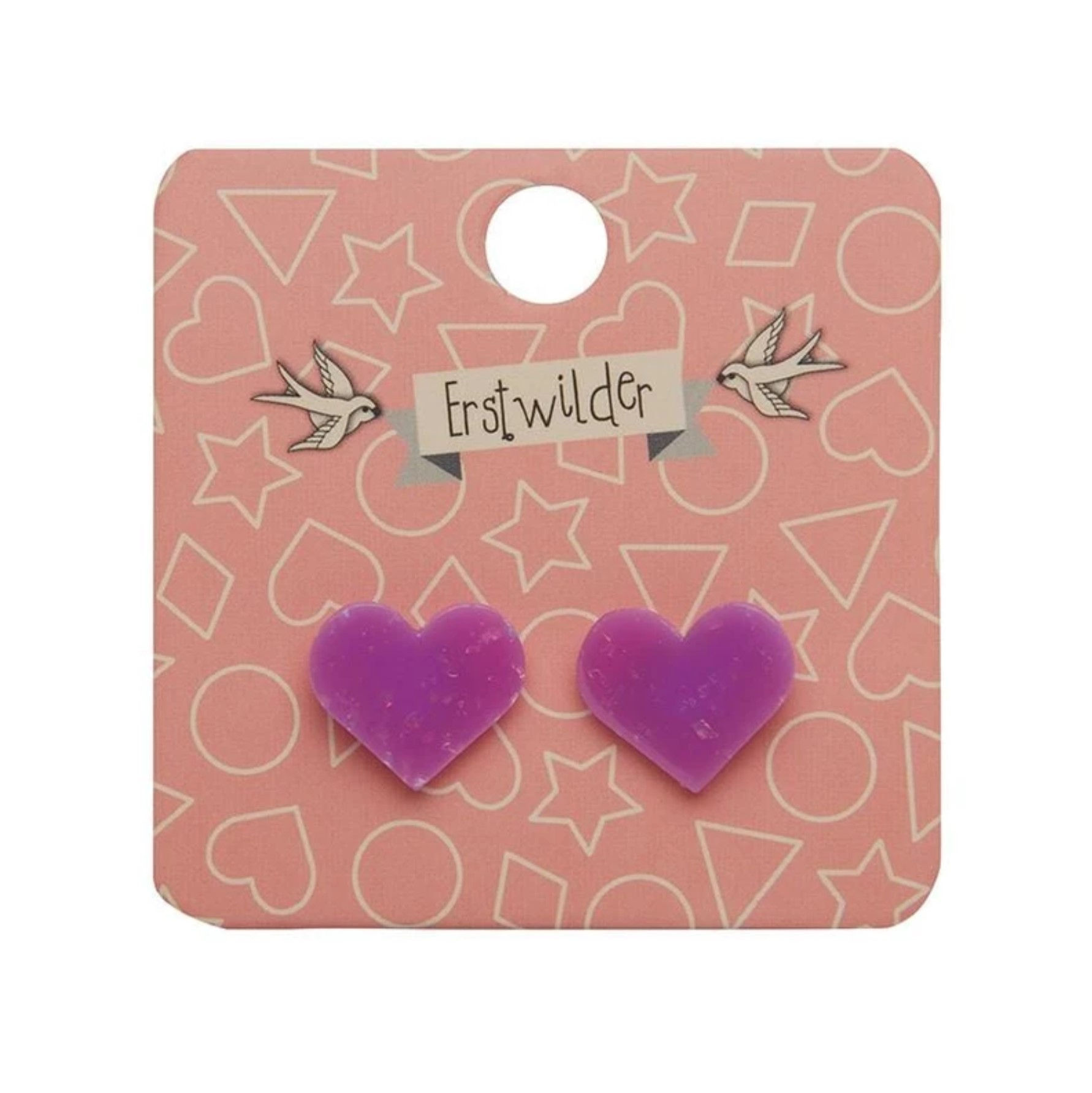 Erstwilder - Pink/Purple Glitter Heart Stud Earrings