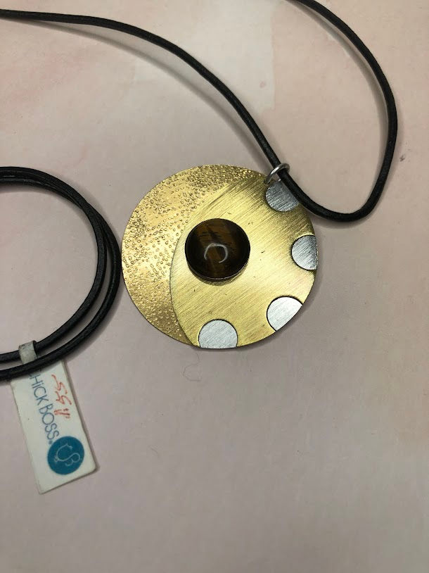 Thumbnail: Chick Boss - Taller Collection "Pull" Tigers Eye Gear Necklace