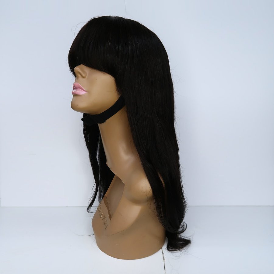 Black Wig 24" with Curtain Bangs