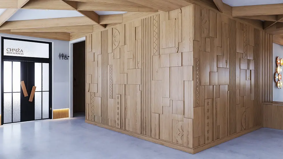 Ścianka dekoracyjna w lobby z ornamentami