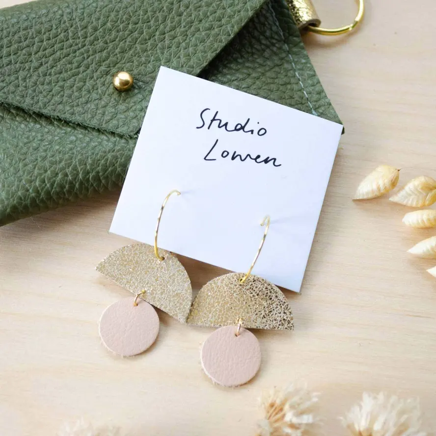 Thumbnail: Studio Lowen Sunrise Hoop Leather Earrings