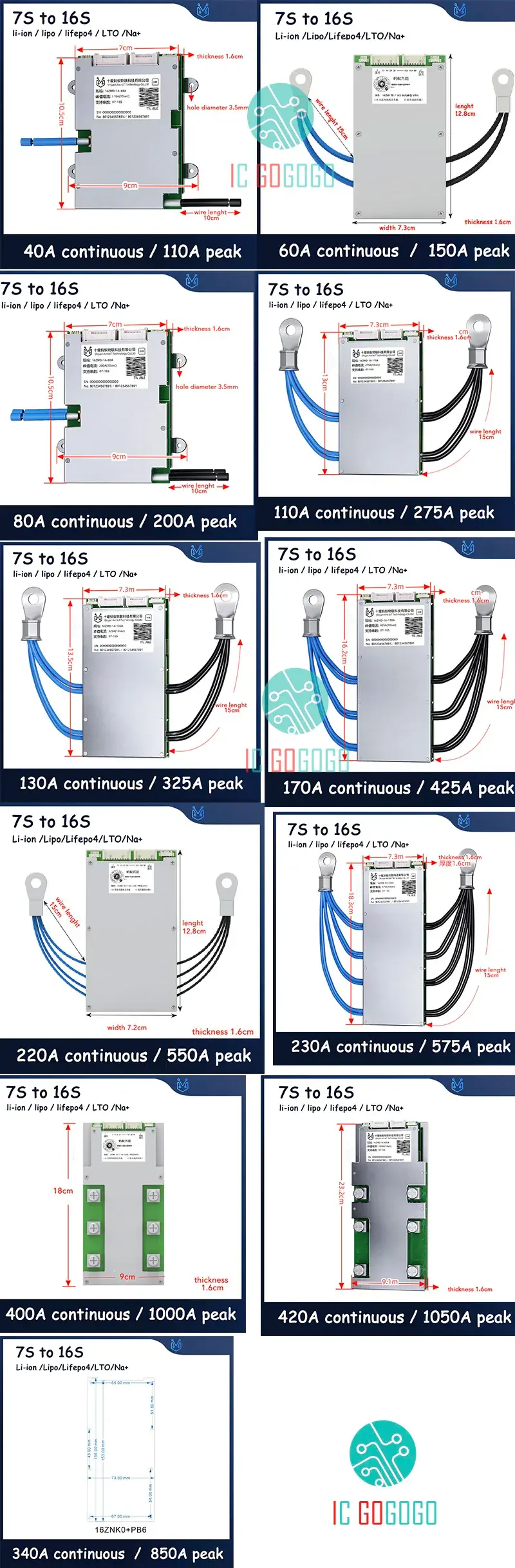 Thumbnail: Smart 7S ~ 20S 16S 22S ANT BMS Lifepo4 Li-Ion LTO Battery Protection Board