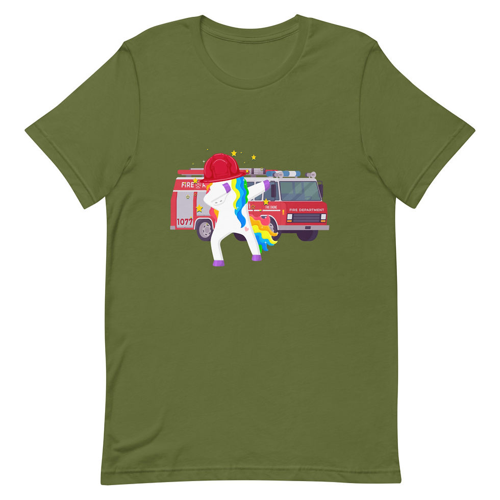 Thumbnail: Dabbing Unicorn Firefighter Short Sleeve Unisex T-Shirt 