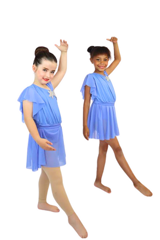 two young ballerinas in blue costumes