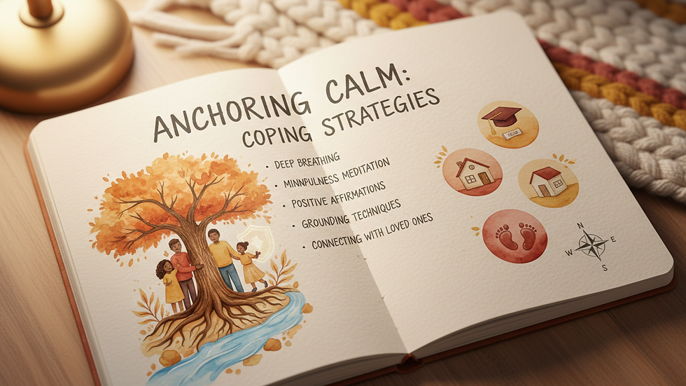 Close-up view of a notebook with handwritten notes on anxiety coping strategies