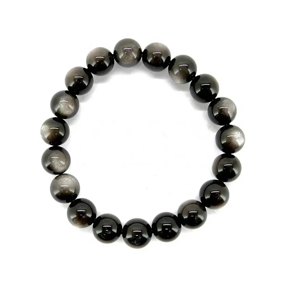 Bracelet Obsidienne argentée 8 mm