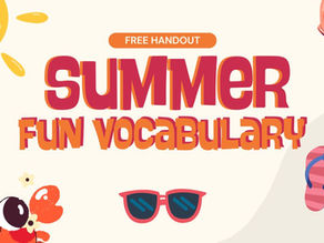 Summer fun vocabulary with sunglasses, flip flops and lobster. cute summer illustration