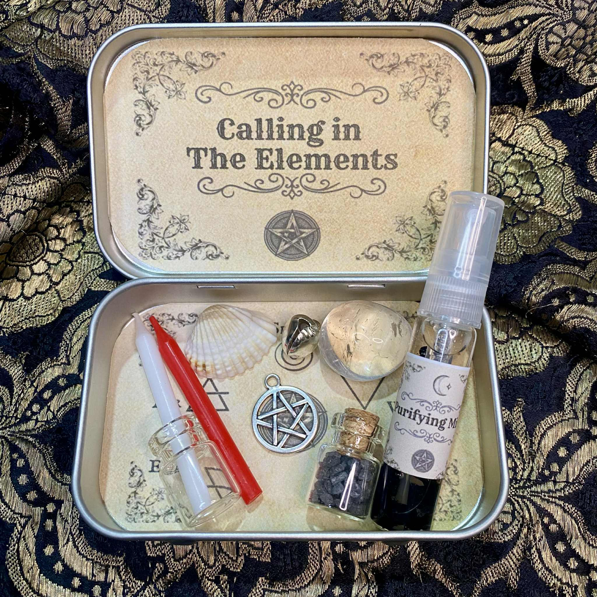Witch Elements Altar Tin, Witchcraft Altar Tin,