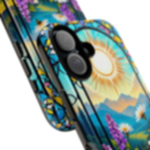 Tough Cases: Vibrant Floral & Sun Landscape Phone Case