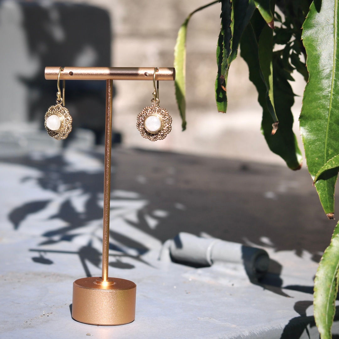 印度•民族耳環｜原石•花從（月光石）