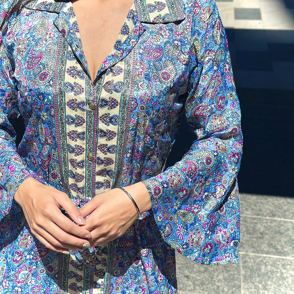 印度• 木刻蓋染• 長裙(彩藍)