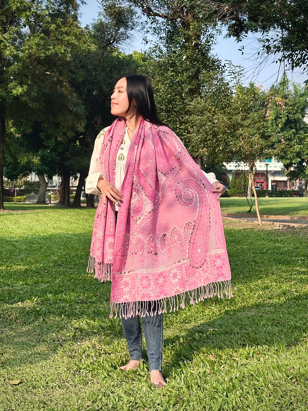 縮圖：喀什米爾·水煮羊毛 圍巾(粉紅)