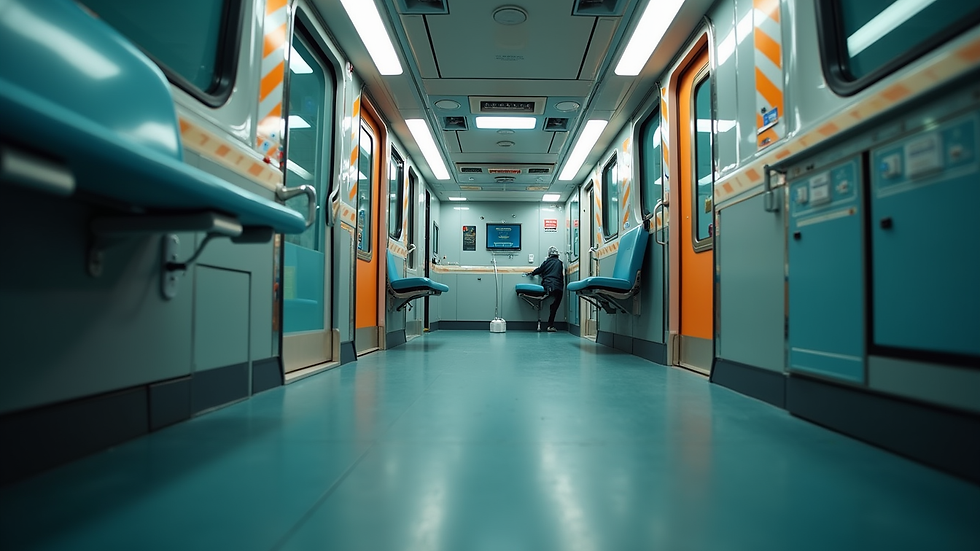 Vue en plongée d'une ambulance privée équipée pour le transport médicalisé à Bruxelles