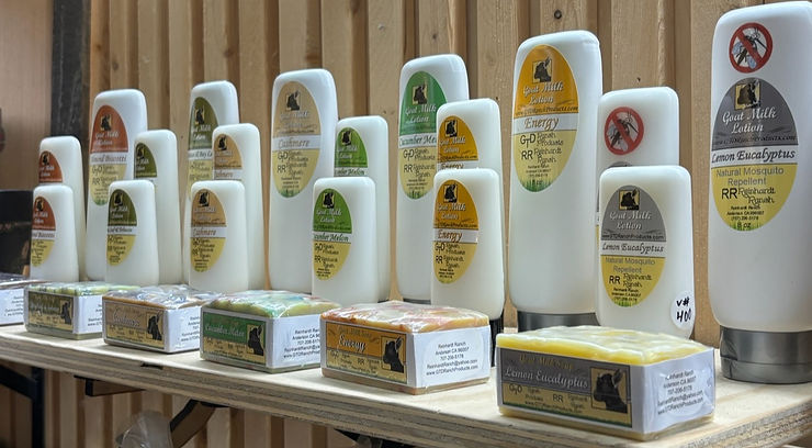 A Picture of Our Goats Milk Lotions and Soaps