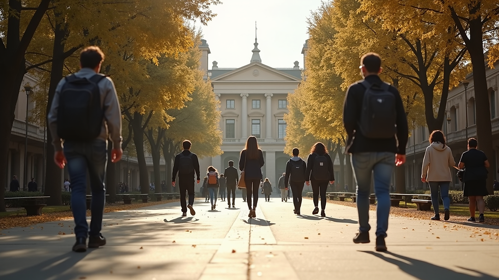 Eye-level view of University of Barcelona campus with students walking