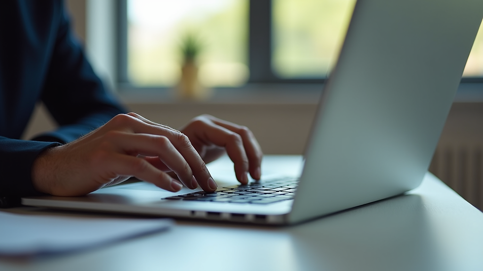 Close-up of a professional writing a business email on a laptop