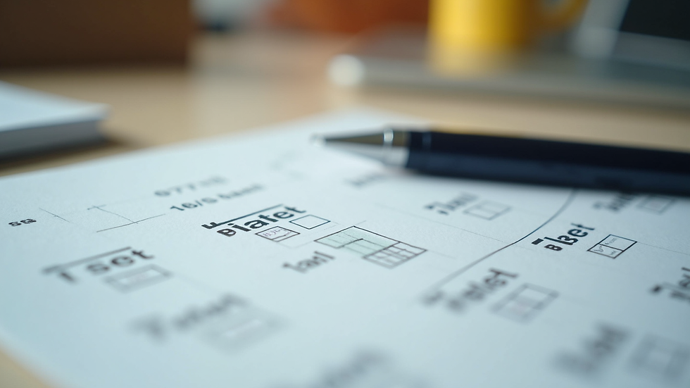 Close-up view of IELTS practice test papers and a pen on a table