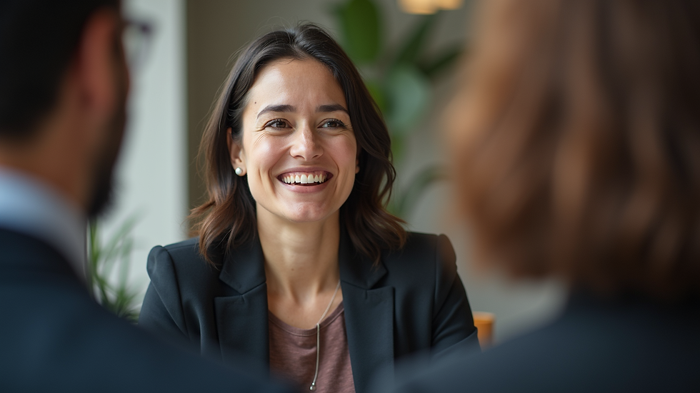 Close-up of a person speaking confidently during an English conversation