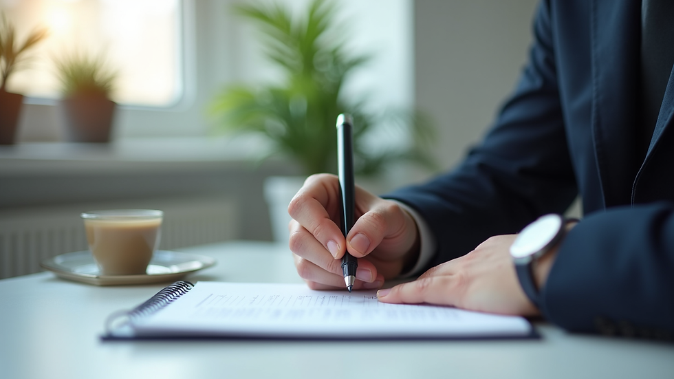 Eye-level view of a professional writing notes during a meeting