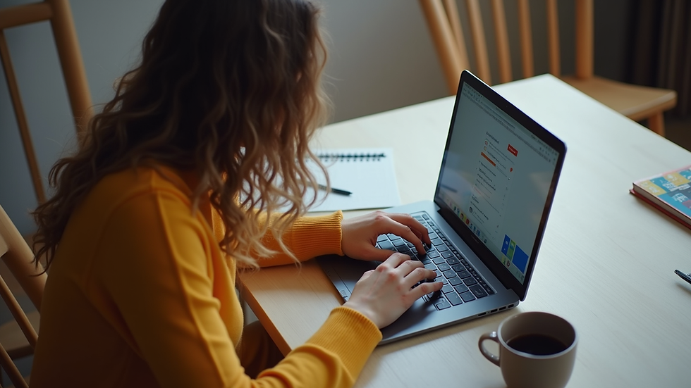 High angle view of a learner practicing English on a laptop