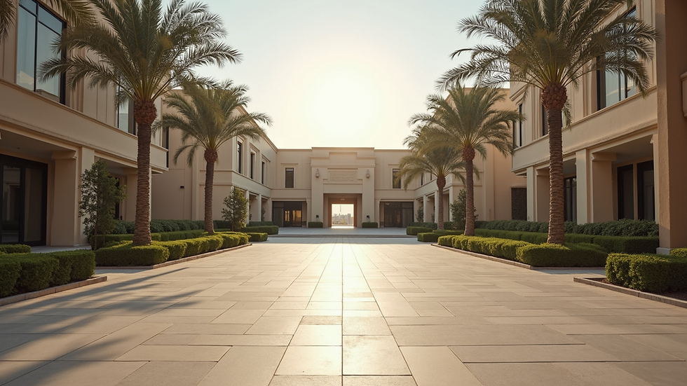 Eye-level view of University of Dubai campus entrance