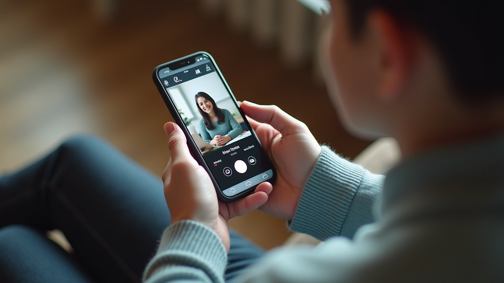 High angle view of a student using a smartphone to join an online English conversation club