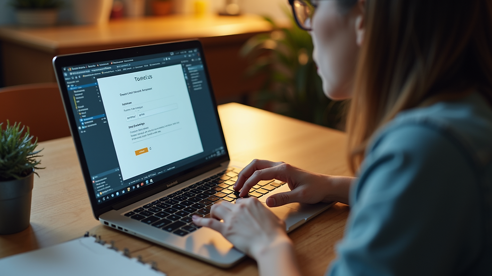 High angle view of a learner using a laptop to study IELTS online