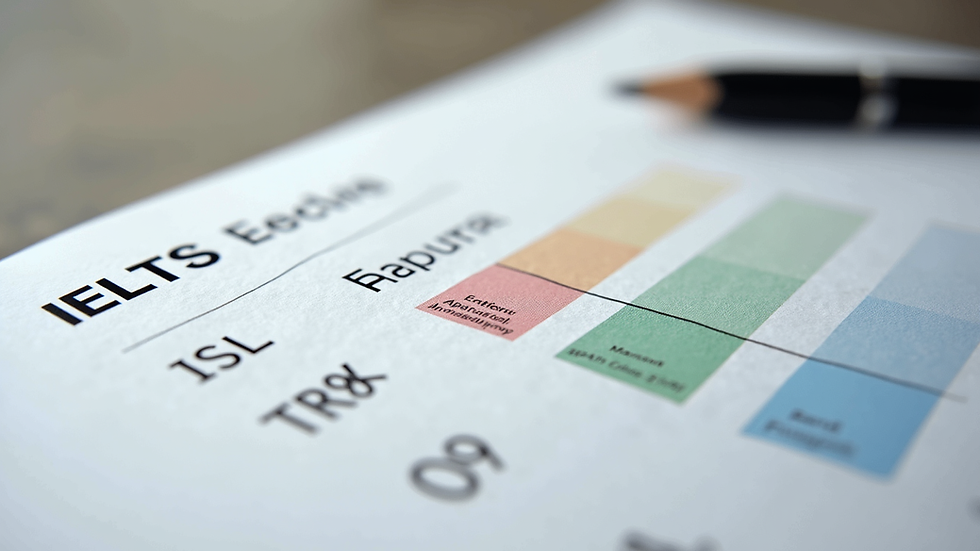 Close-up of IELTS score report showing band scores