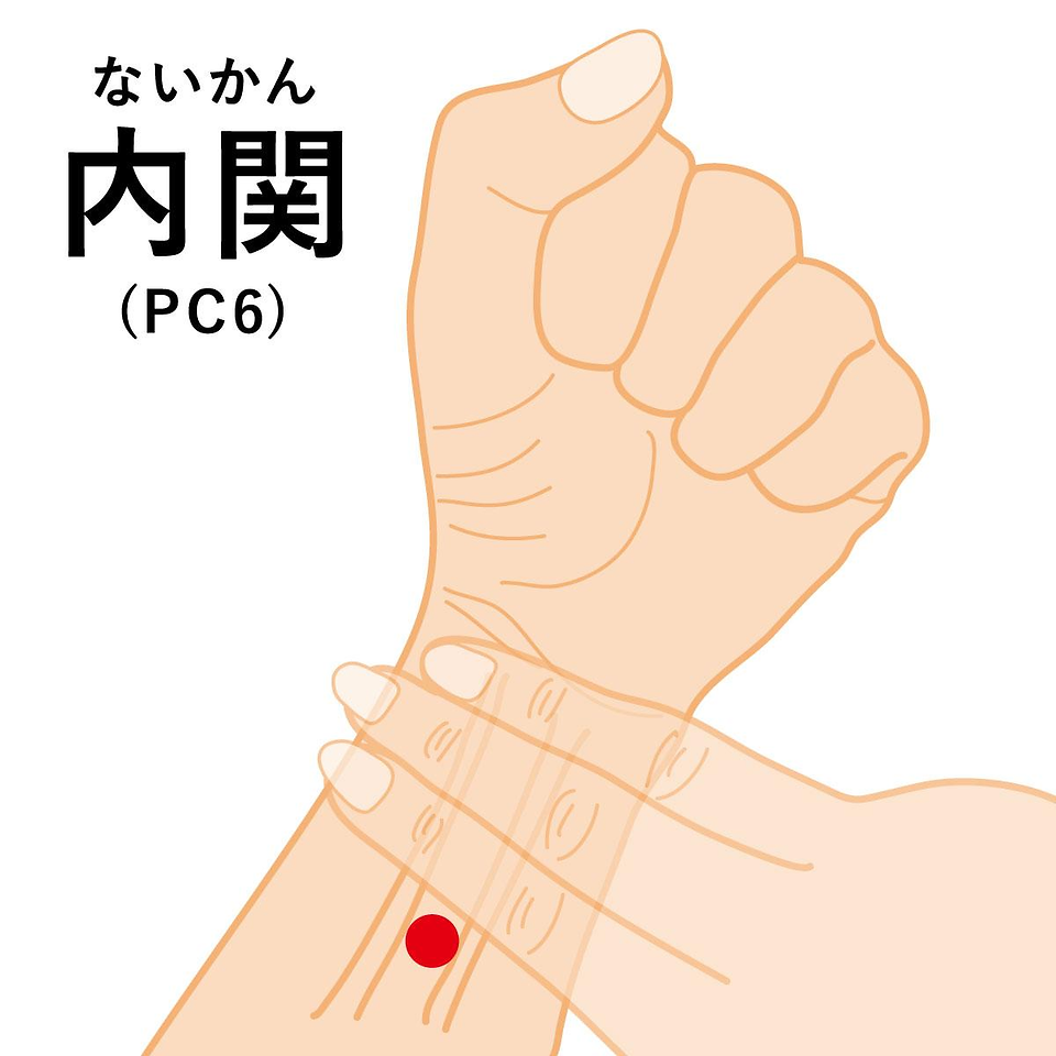 內關 (手腕內側腕横紋上3指)