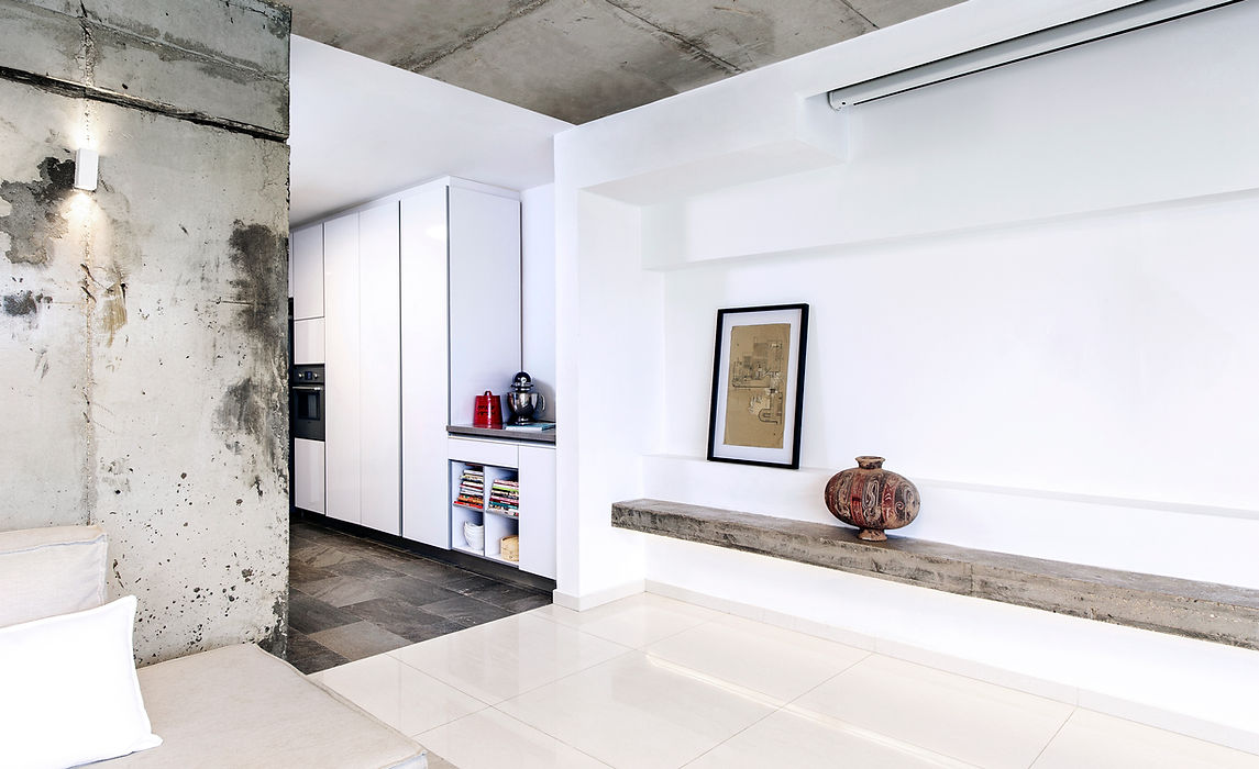 White and natural wood interior