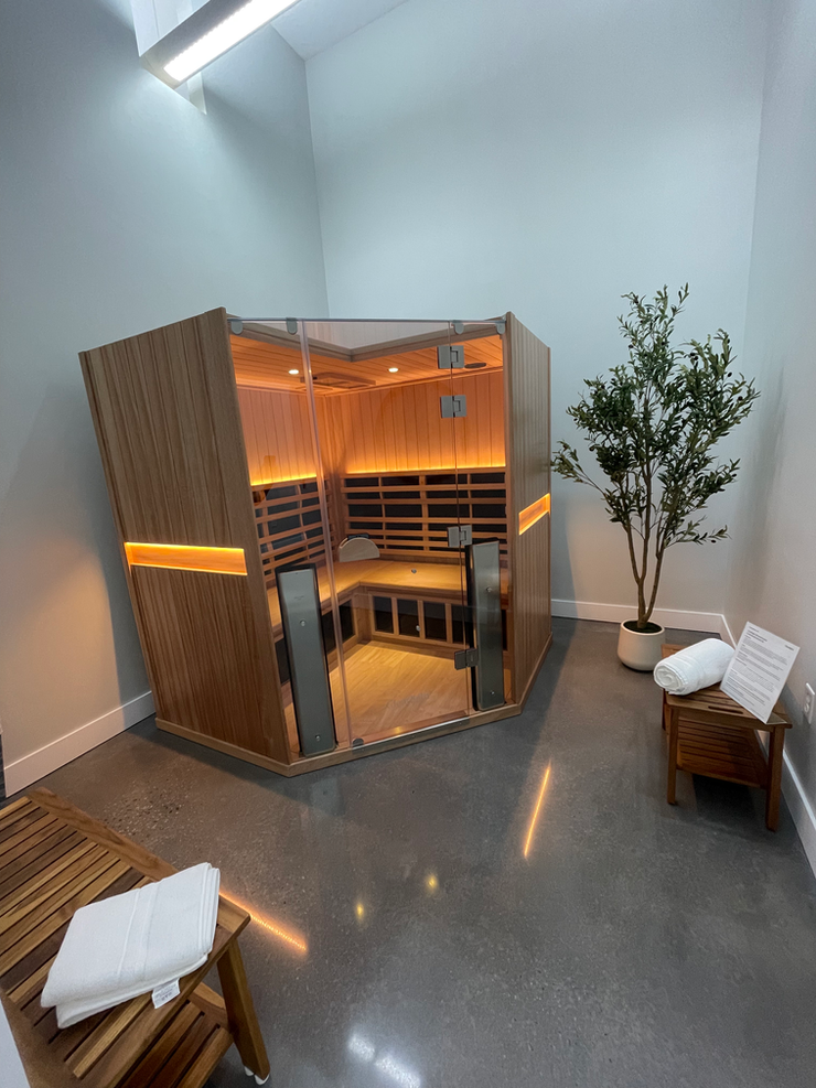 Infrared sauna clean wooden bench