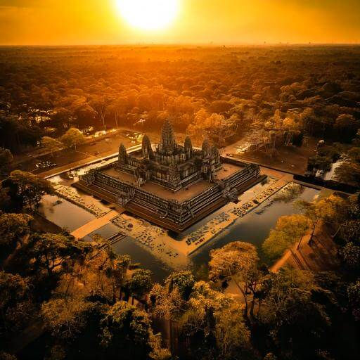 Shot of Angkor Wat at sunrise