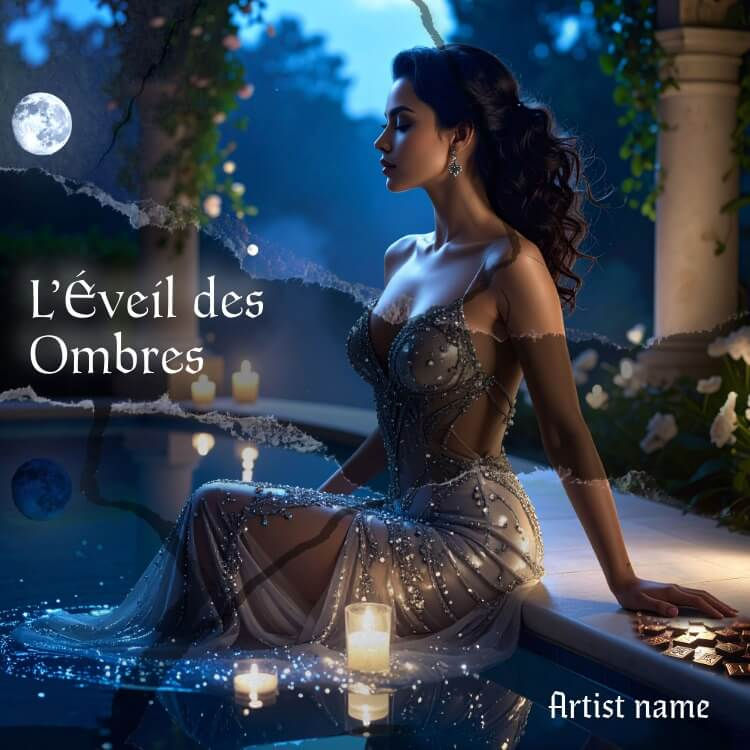  Pochette d'album fictive 'L'Éveil des Ombres' avec une esthétique mystique, runes et lune.