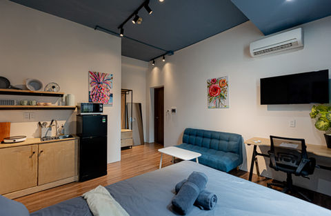 Workspace ready, sofa cozy, kitchen essentials, bathroom sparkling, and the queen-sized bed? Like a dream. Checklist complete!