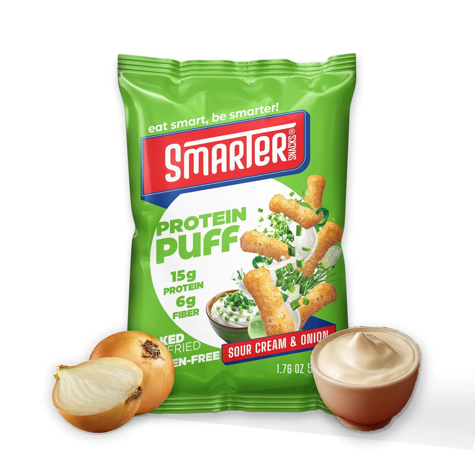 Protein Puff Sour Cream & Onions Flavor | 15g Protein | 6g Fiber | Vegan | Glute