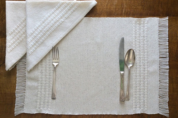 Bronson lace, natural, placemat, placemats, napkin, napkins, cotton, woven, handmade, handwoven, weaving, made in USA