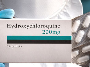 Close-up of a box of hydroxychloroquine tablets