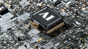Circuit board with the letters AI overlaid