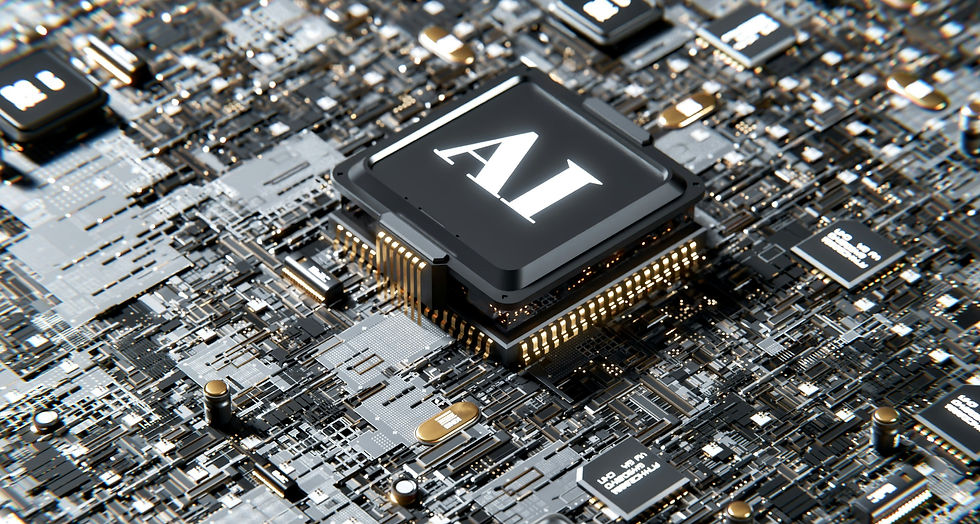 Circuit board with the letters AI overlaid