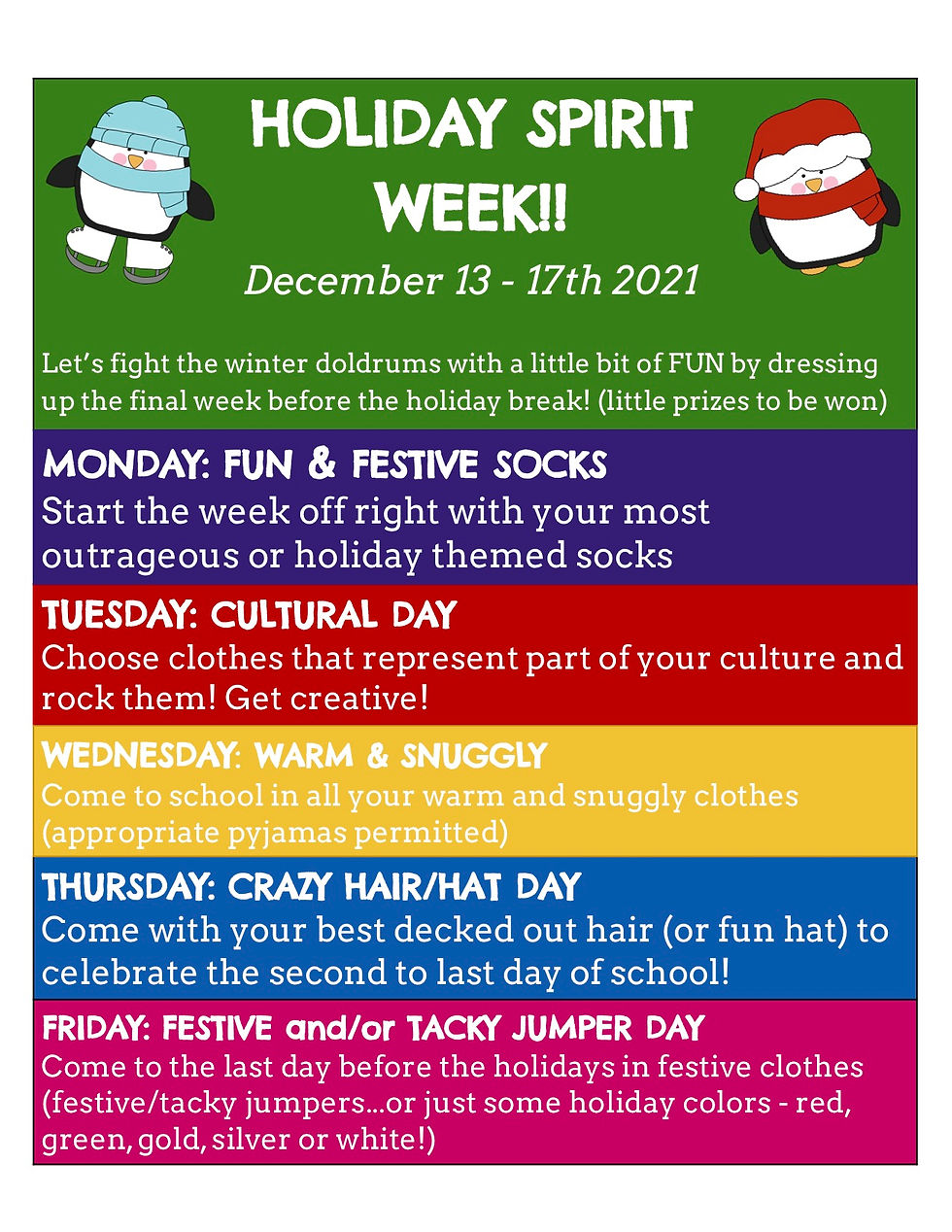 Programme for Holiday Spirit Week 2021
