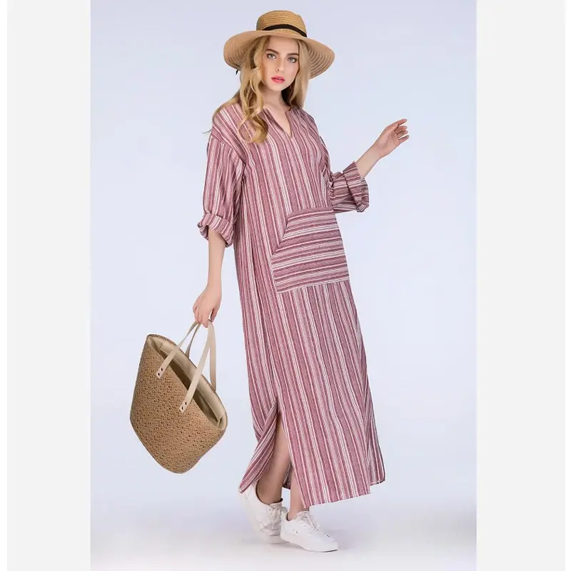 Miniature : Robe en coton et lin- Grande taille (5XL) – Caftan à manches longues
