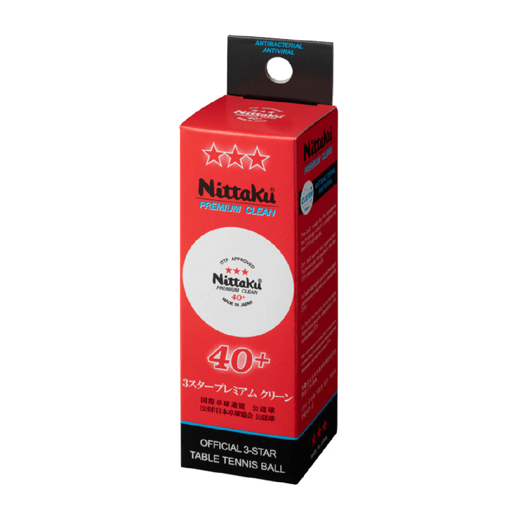 Nittaku PLS 40+ 3 STAR PREMIUM CLEAN (ITTF) สีขาว ( 3 PCS./BOX)