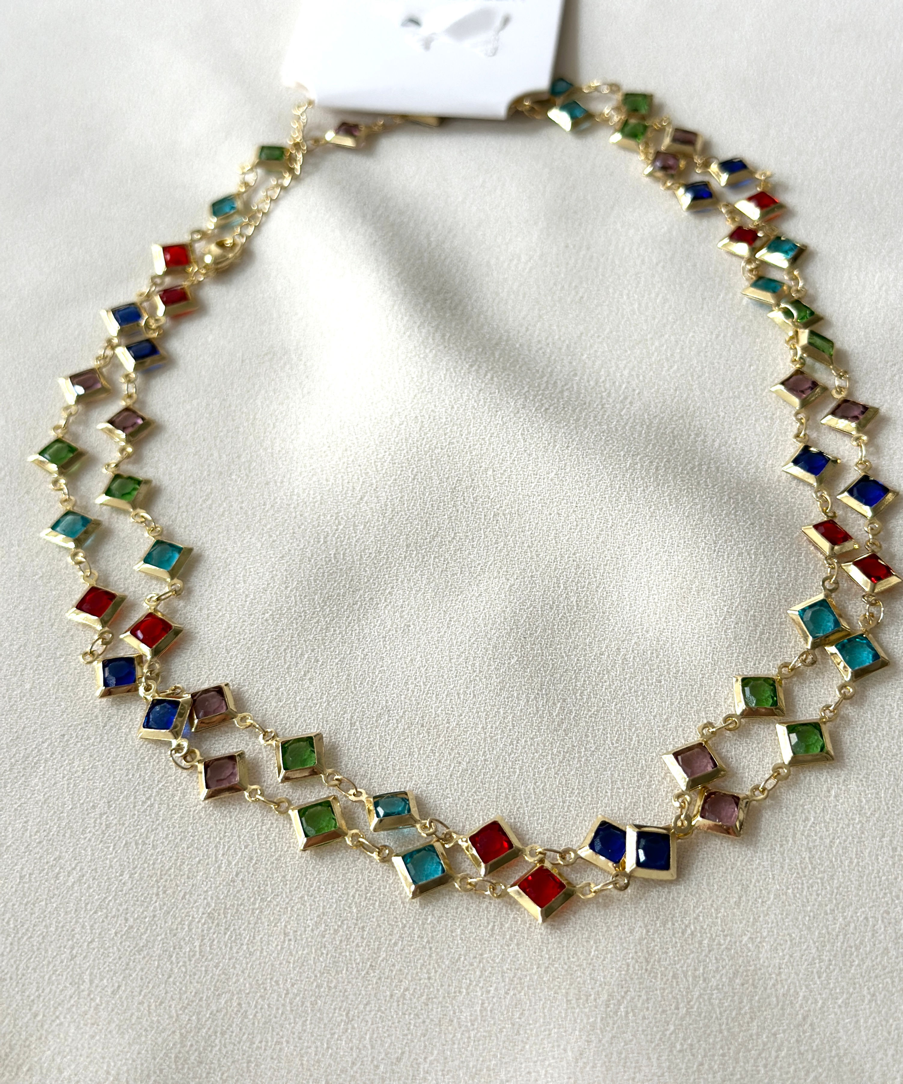 Renkli Dörtgen Taşlı Bel Zinciri