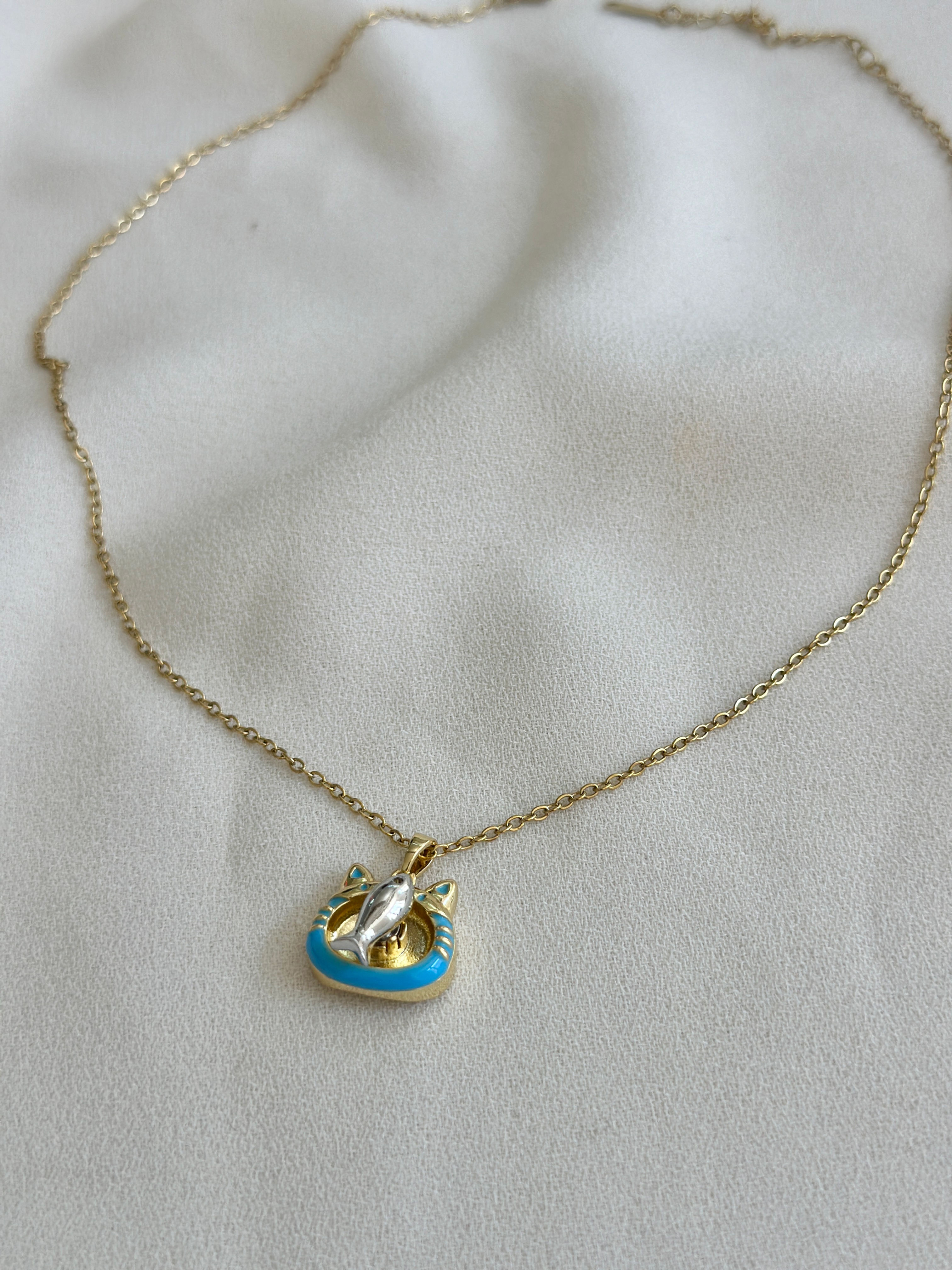 Kedi&Balık Detay Çelik Kolye