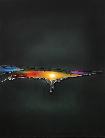 buntes helles licht vom Sonnenuntergang zerfließt abstrakt auf dunklem hintergrund gemalt auf leinwand, anne weigert art, wandbild, gemälde, Landschaftsmotiv