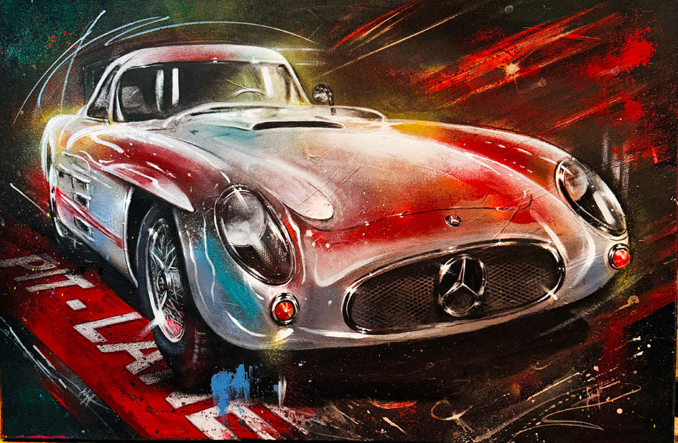 mercedes 300 slr teuerstes auto der Welt gemalt auf Leinwand von anne weigert art, car art, automotiv art, Luxusautos als Wandmotiv