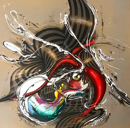 abstrakte Schwünge farbig gemalt auf leinwand, wandkunst von anne weigert art 