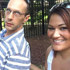 A photo of Mara and her friend Tony, who is making a funny face.