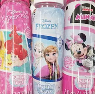 Selection of Disney Princess, Frozen, and Minnie Mouse bubble wands pre-purchased for a budget-friendly Disney trip