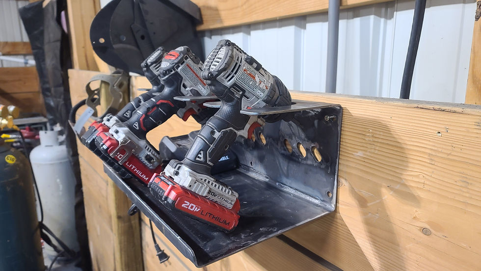 Thumbnail: Easy storage of your drills and impacts made from 11 gauge steel and can be powder coated to many colors. 